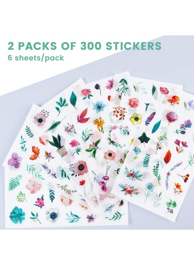 molshine 12Sheets (About 300Pieces) Diecutting Stickersplant Flower Watercolor Series Decals For Diydiary Decorationlaptopsscrapbookluggagecarsbookssealing6 Different Patterns X 2 - Image 2