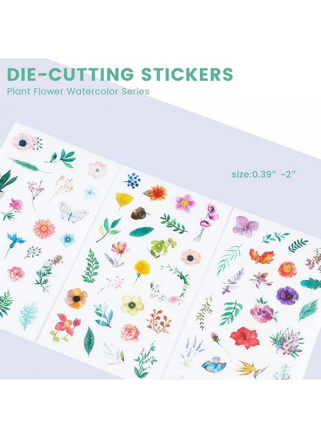 molshine 12Sheets (About 300Pieces) Diecutting Stickersplant Flower Watercolor Series Decals For Diydiary Decorationlaptopsscrapbookluggagecarsbookssealing6 Different Patterns X 2 - Image 4