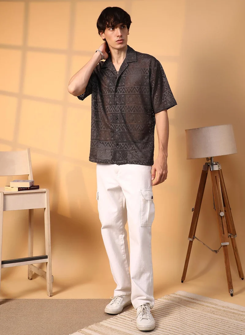 Campus Sutra Men's Chocolate Brown Conoid Knit Oversized Shirt