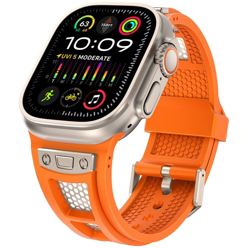 KASTWAVE Silicone Strap Compatible with Apple Watch Ultra 2/Ultra 49mm – Durable Rubber Band with Metal Hardware for iWatch 45/44/42mm Series 9/8/7/6/5/4 SE – Titanium Orange - Image 1