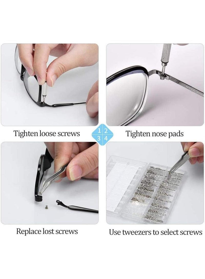Eyeglass Repair Kit, 1000Pcs Sunglasses Watch Tiny Screws Assortment Stainless Steel with Tweezers Nut Washer Micro 4 in 1 Screwdriver Tool for Spectacles Eyeglasses Glasses Clock Repairing - Image 5