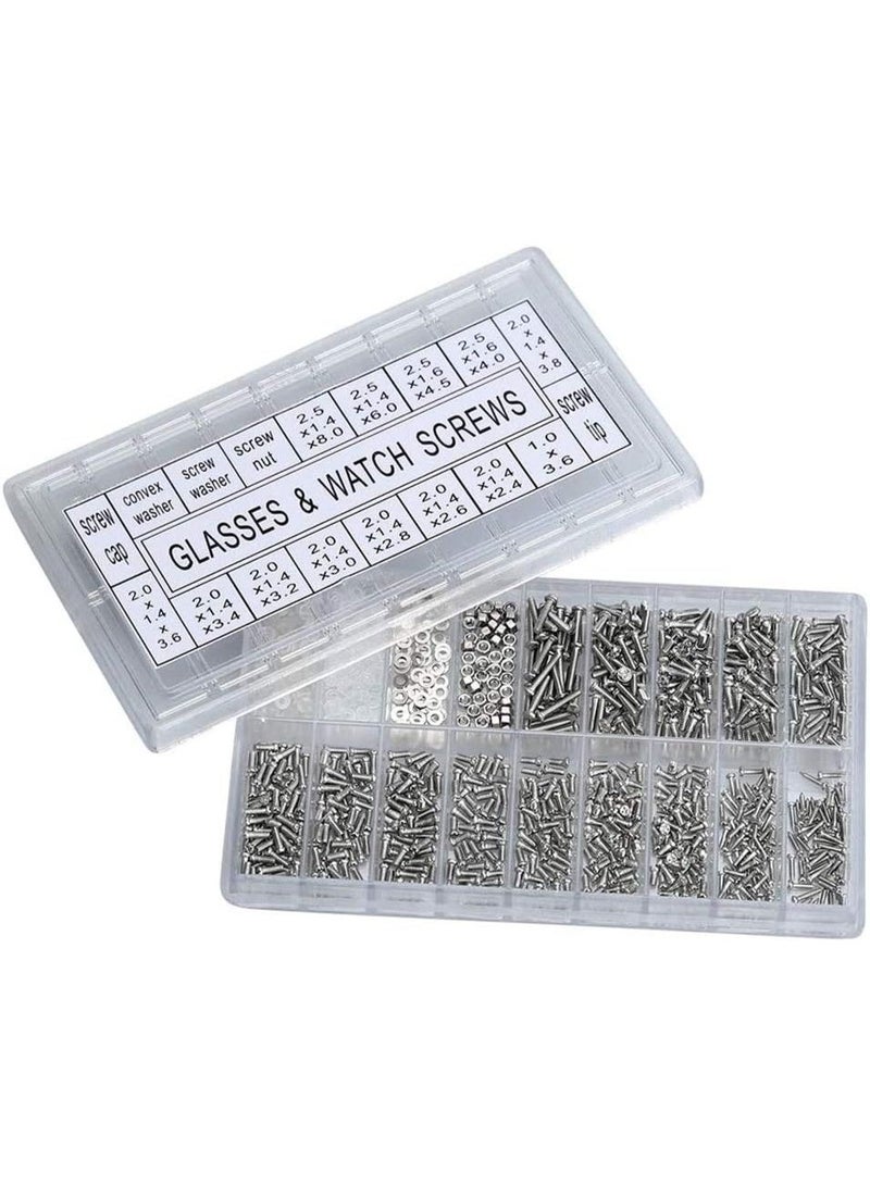 Eyeglass Repair Kit, 1000Pcs Sunglasses Watch Tiny Screws Assortment Stainless Steel with Tweezers Nut Washer Micro 4 in 1 Screwdriver Tool for Spectacles Eyeglasses Glasses Clock Repairing - Image 4