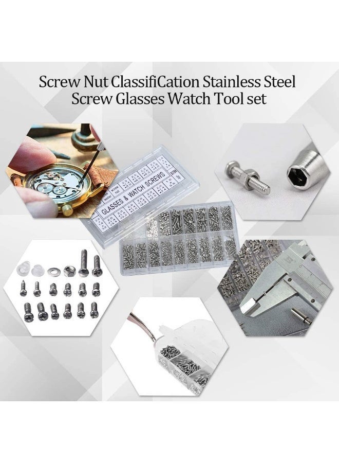 Eyeglass Repair Kit, 1000Pcs Sunglasses Watch Tiny Screws Assortment Stainless Steel with Tweezers Nut Washer Micro 4 in 1 Screwdriver Tool for Spectacles Eyeglasses Glasses Clock Repairing - Image 3