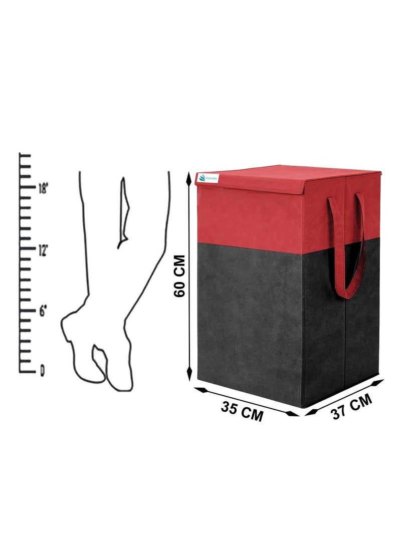 UNICRAFTS Foldable Durable and Collapsible Clothes Laundry Basket Storage Bag with Lid Side Handles 68 L RedBlack Combo Pack of 2 PcEngineered Wood