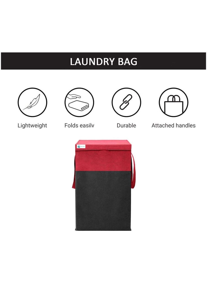 UNICRAFTS Foldable Durable and Collapsible Clothes Laundry Basket Storage Bag with Lid Side Handles 68 L RedBlack Combo Pack of 2 PcEngineered Wood