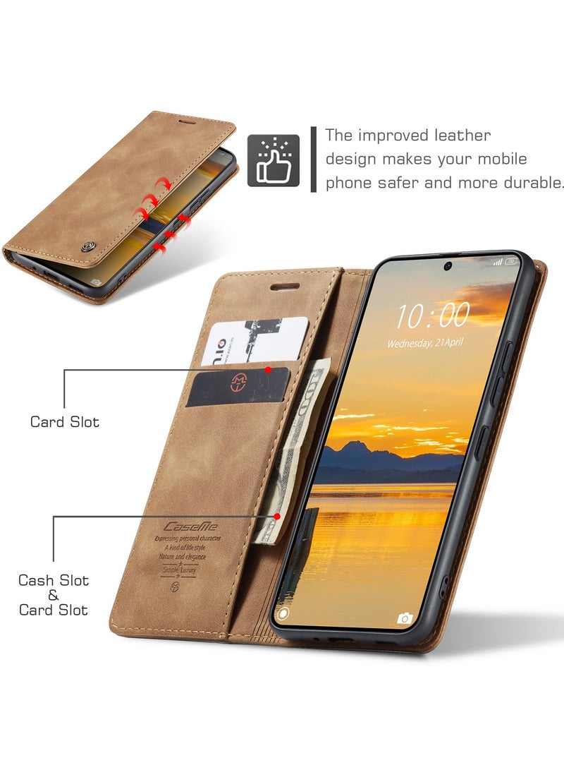CaseMe For Xiaomi Poco X6 Pro Cover, Magnetic Adsorption Full Body Shockproof Protective Flip Cover, PU Leather Hidden Stand Wallet Case - Image 2