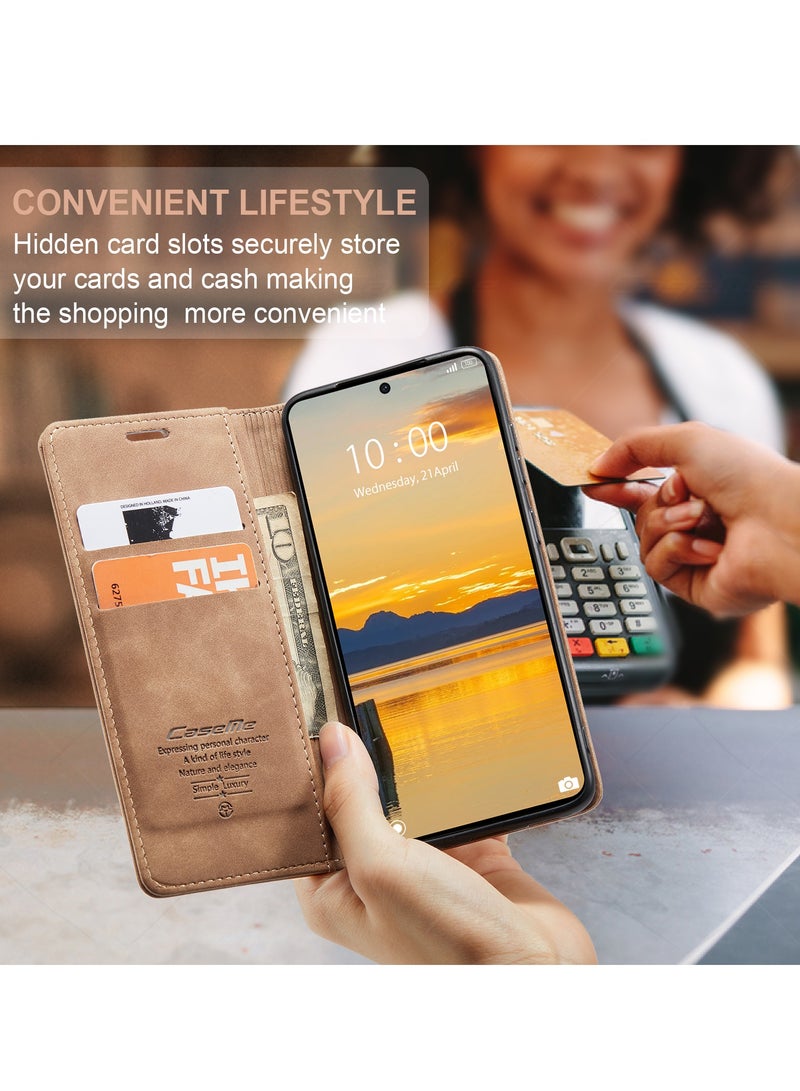 CaseMe For Xiaomi Poco X6 Pro Cover, Magnetic Adsorption Full Body Shockproof Protective Flip Cover, PU Leather Hidden Stand Wallet Case - Image 4