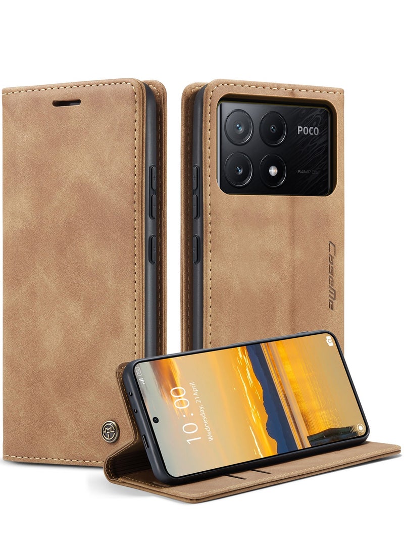CaseMe For Xiaomi Poco X6 Pro Cover, Magnetic Adsorption Full Body Shockproof Protective Flip Cover, PU Leather Hidden Stand Wallet Case - Image 1
