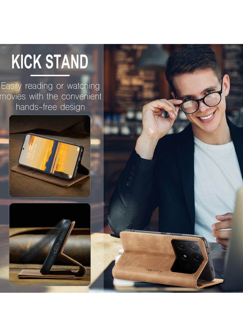 CaseMe For Xiaomi Poco X6 Pro Cover, Magnetic Adsorption Full Body Shockproof Protective Flip Cover, PU Leather Hidden Stand Wallet Case - Image 5