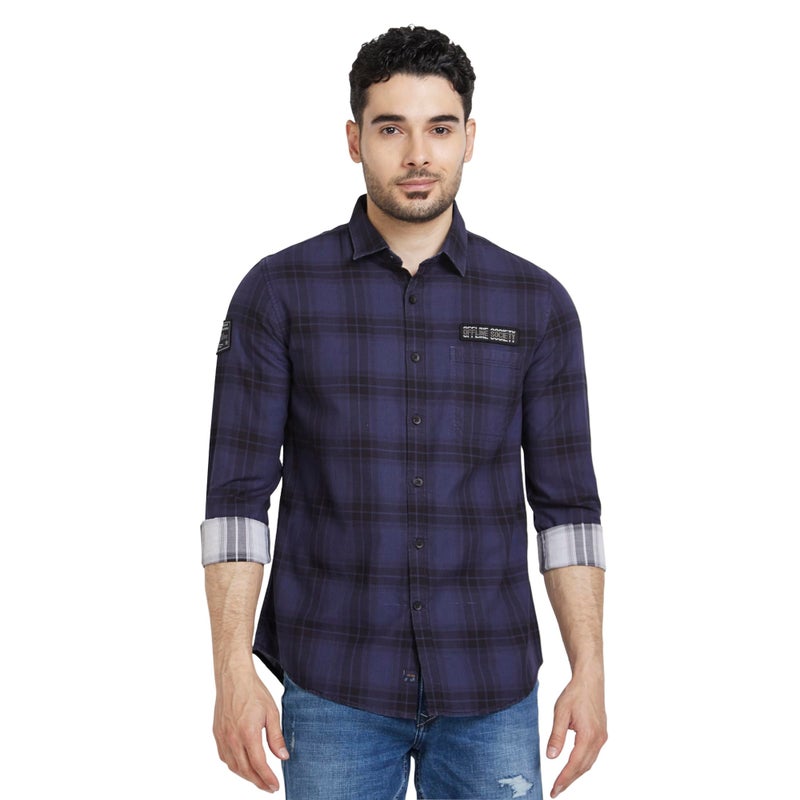 Spykar Men Indigo Blue Cotton Regular Slim Fit Full Sleeve Checkered Shirt - Image 4