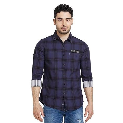 Spykar Men Indigo Blue Cotton Regular Slim Fit Full Sleeve Checkered Shirt - Image 1