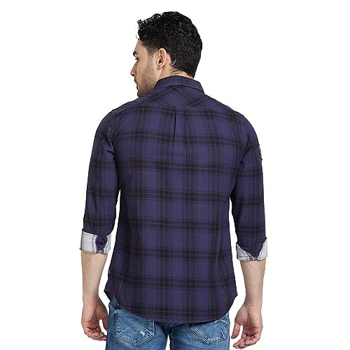 Spykar Men Indigo Blue Cotton Regular Slim Fit Full Sleeve Checkered Shirt - Image 3