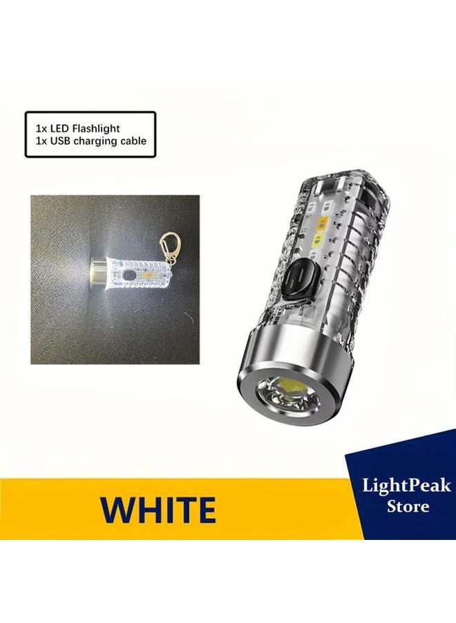 Transparent 1PC Mini Keychain Flashlight USB Rechargeable 8 Mode Bright Handheld Torch - Image 1