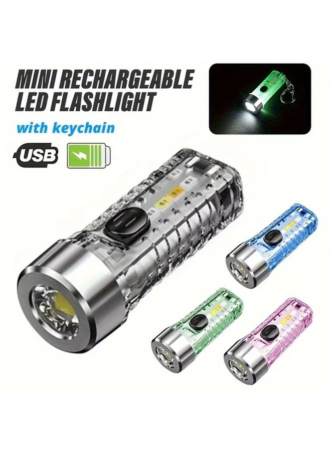 Transparent 1PC Mini Keychain Flashlight USB Rechargeable 8 Mode Bright Handheld Torch - Image 2