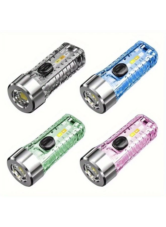 Transparent 1PC Mini Keychain Flashlight USB Rechargeable 8 Mode Bright Handheld Torch - Image 5