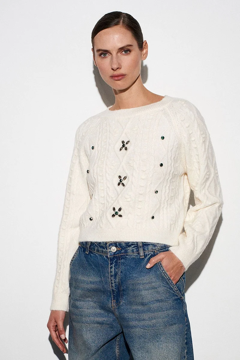 Dilvin Cream Natural DILVIN Women's Knit Sweater for Women | Best Price UAE