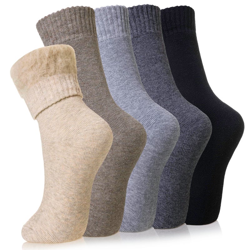 Velice Winter Warm Thermal Socks for Women Extra Thick Insulated Heated Crew Boot Socks for Cold Weather 5 Pairs(Black/Grey/Brown) - Image 1