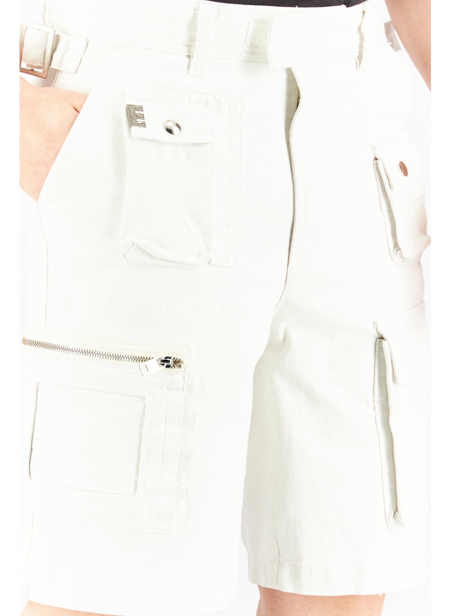 DIESEL Men Regular Fit Solid Denim Cargo Shorts, White  - Image 3
