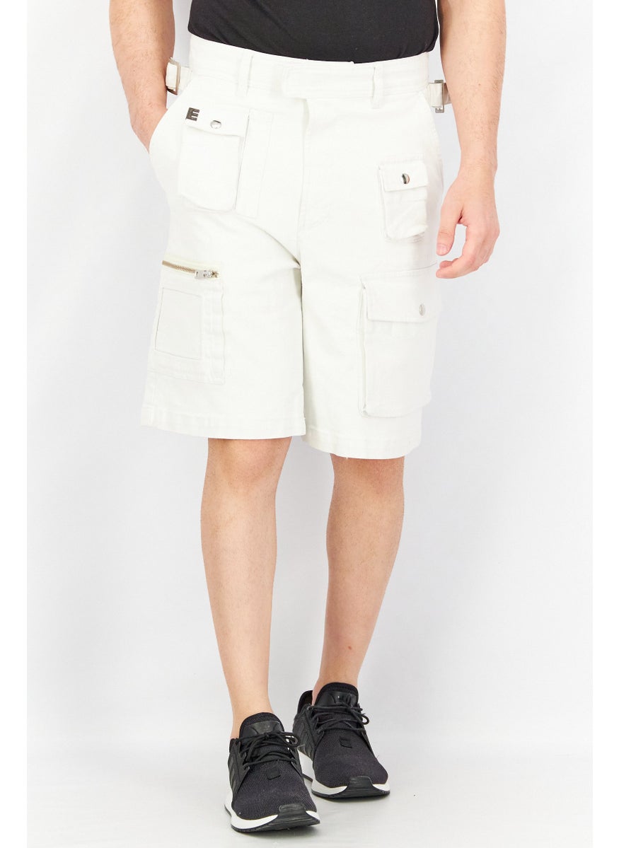 DIESEL Men Regular Fit Solid Denim Cargo Shorts, White  - Image 1
