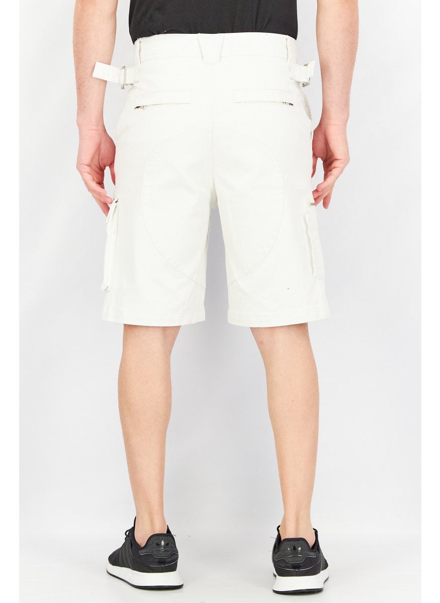 DIESEL Men Regular Fit Solid Denim Cargo Shorts, White  - Image 2