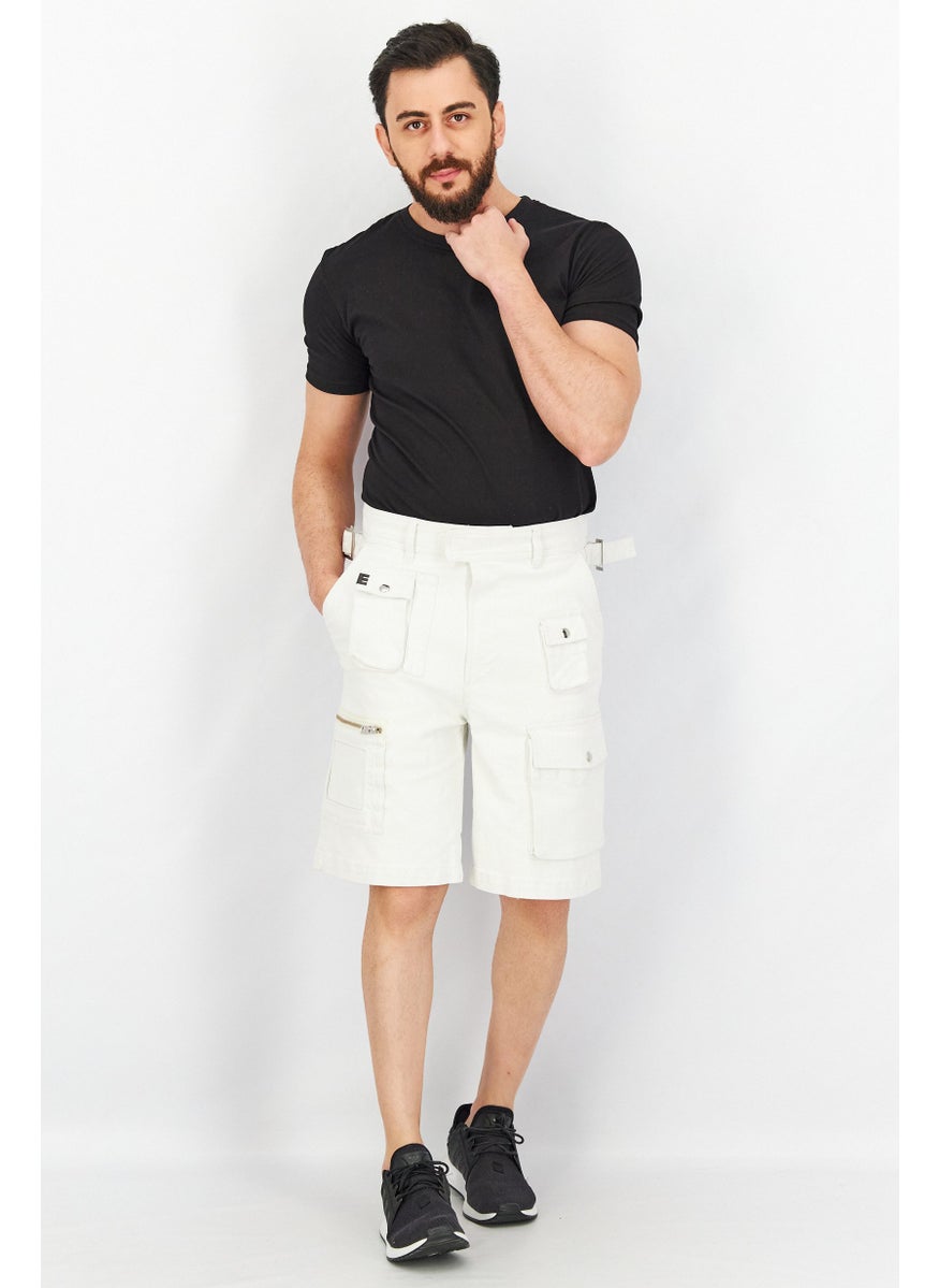 DIESEL Men Regular Fit Solid Denim Cargo Shorts, White  - Image 4