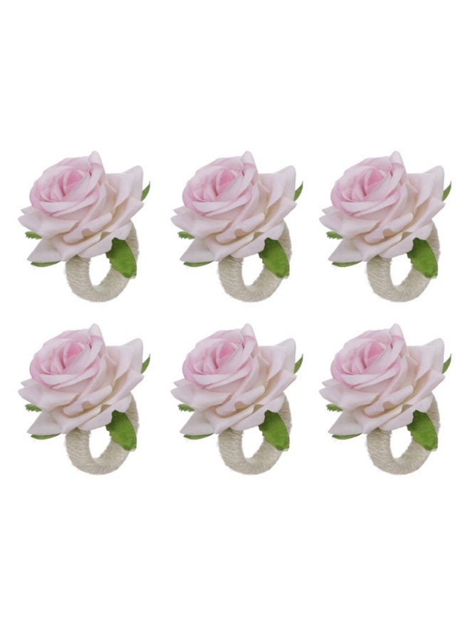 Valentine's Day Rose Napkin Rings Hotel Restaurant Table Decorative Floral Napkin Rings Set of 6 - Image 1