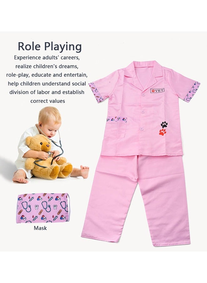 3-Pieces Vet Doctor Toy Set Kids Play Nurse Costume Pink - Image 2