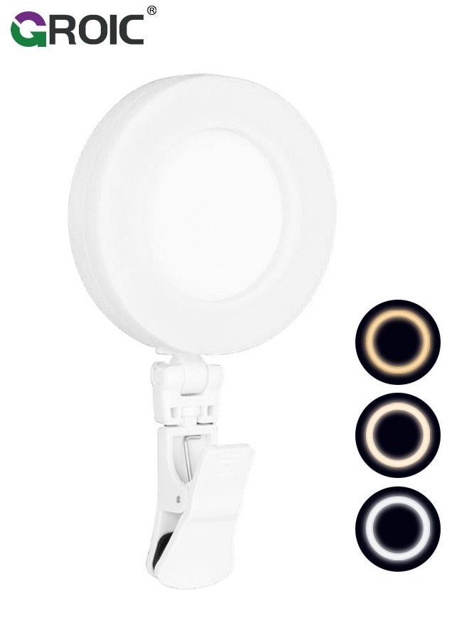 GROIC LED Rechargeable Selfie Light, Video Phone Light Clip, 3 Lighting Mode Ring Mini Portable Clip on Fill Lights for iPhone, Cell Phone, Laptop, TikTok, Selfie, Conference, Camera  - Image 1