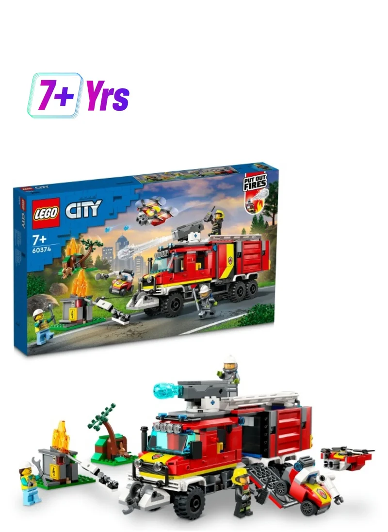 ليغو City Fire Command Truck Unit 60374 Building Toy Set; Features a Fire Engine with Air and Land Drones, Plus Forest and City Fire Settings and 3 Minifigures; Fun Gift Idea for Kids Aged 7+ (502 Pieces) LEGO