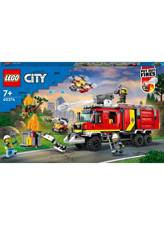 ليغو City Fire Command Truck Unit 60374 Building Toy Set; Features a Fire Engine with Air and Land Drones, Plus Forest and City Fire Settings and 3 Minifigures; Fun Gift Idea for Kids Aged 7+ (502 Pieces) LEGO