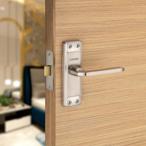 SARDAR Russo 5" Silver Iron Bathroom Door Handle Set with Keyless Baby Latch-Tower Bolt/Push to Close Latch (with Baby Latch) - Image 1