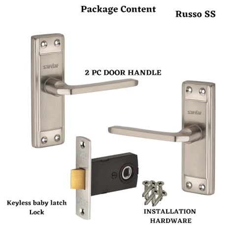 SARDAR Russo 5" Silver Iron Bathroom Door Handle Set with Keyless Baby Latch-Tower Bolt/Push to Close Latch (with Baby Latch) - Image 3