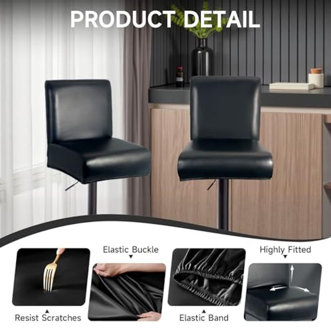 WENZMOC PU Leather Bar Stool Covers with Backs 100% Waterproof Bar Stools Covers Set of 4, Removable Stretch Barstool Slipcovers for Pub Cafe Dining Room (Black) - Image 5
