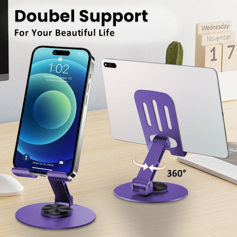 Lusosh Universal Metal Cell Phone Stand, Multi-Angel Adjustable 360Â° Rotation Non-Slip Metal Phone Stand Compatible with iPhone 17 16 Pro Max and All Smartphones (Purple) - Image 2