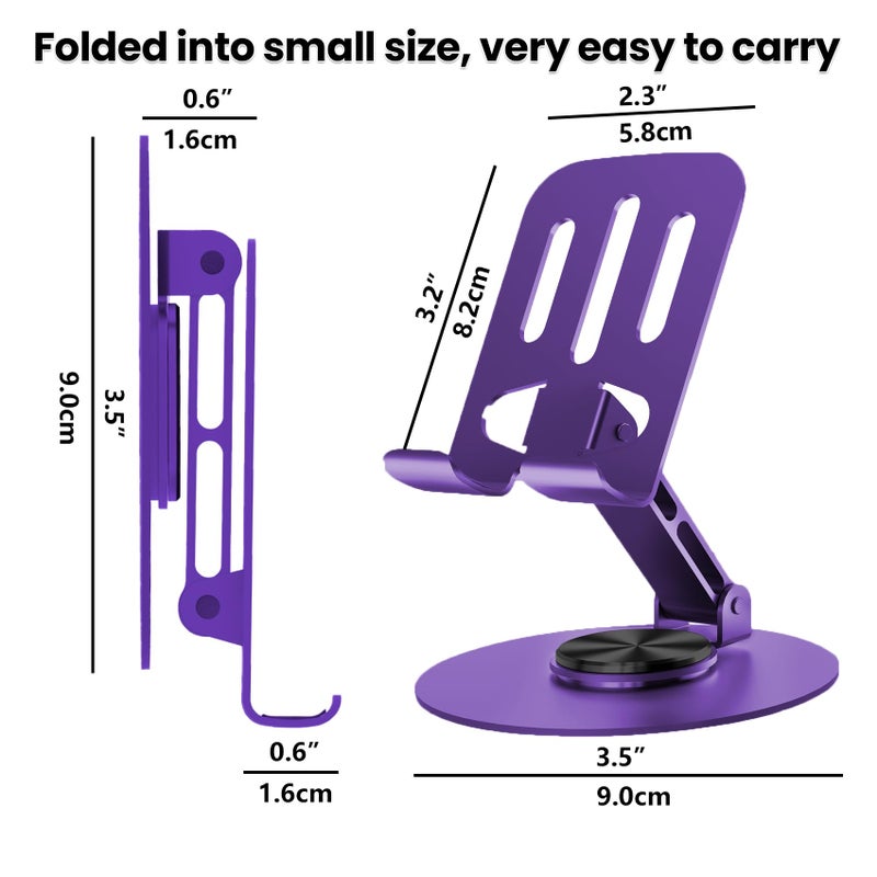Lusosh Universal Metal Cell Phone Stand, Multi-Angel Adjustable 360Â° Rotation Non-Slip Metal Phone Stand Compatible with iPhone 17 16 Pro Max and All Smartphones (Purple) - Image 3