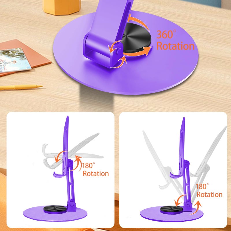 Lusosh Universal Metal Cell Phone Stand, Multi-Angel Adjustable 360Â° Rotation Non-Slip Metal Phone Stand Compatible with iPhone 17 16 Pro Max and All Smartphones (Purple) - Image 4