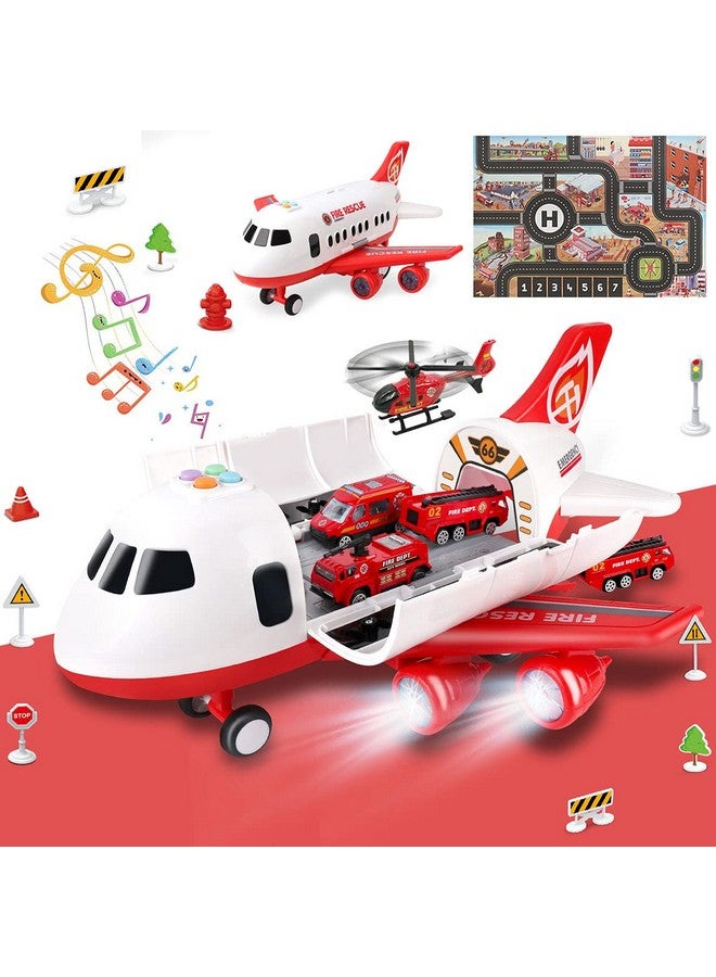 Dwi Dowellin Dwi Dowellin Airplane Toy with Fire Truck Cars and Play Mat,Plane with Lights and Sounds for 3 + Years Old Boys and Girls  - Image 1