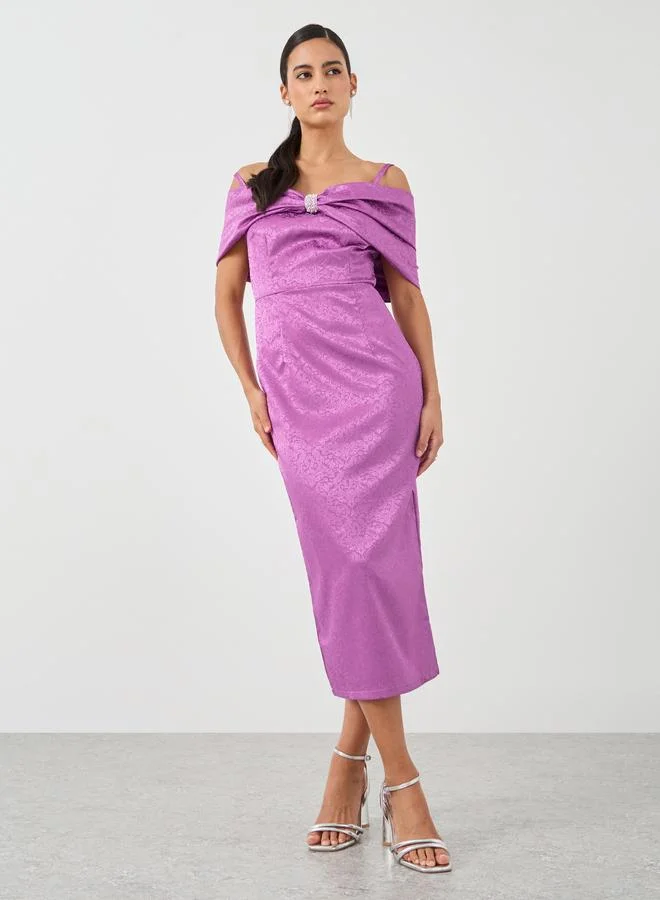 Styli Styli Embellished Front Knot Cold Shoulder Sheath Midi Dress