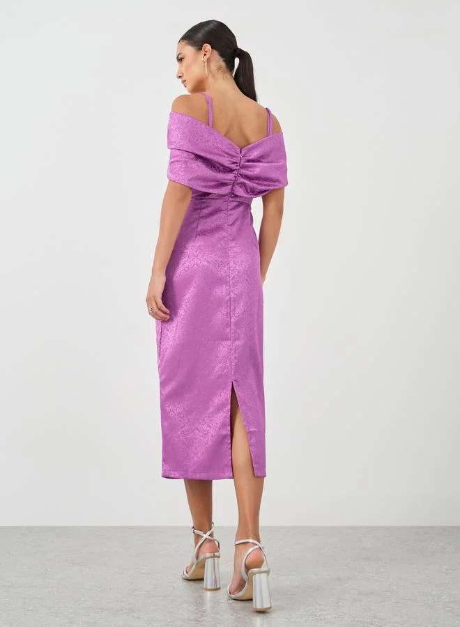 Styli Styli Embellished Front Knot Cold Shoulder Sheath Midi Dress