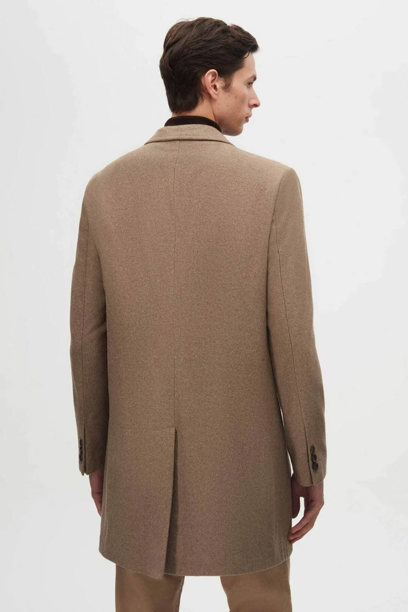 دي أس دامات Regular Fit Beige Mono Collar Cashmere Coat 5HF08ORT10000