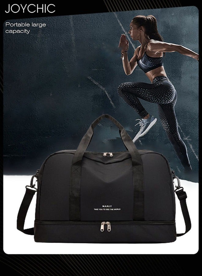Joychic حقائب ملابس سفر خفيفة الوزن بسعة كبيرة حقيبة رياضية مقاومة للاهتراء حقيبة تدريب مع جيب جاف ورطب وحجرة للأحذية لليوغا واللياقة البدنية في الهواء الطلق باللون الأسود - Image 1