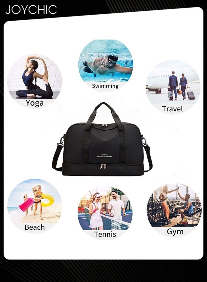 Joychic حقائب ملابس سفر خفيفة الوزن بسعة كبيرة حقيبة رياضية مقاومة للاهتراء حقيبة تدريب مع جيب جاف ورطب وحجرة للأحذية لليوغا واللياقة البدنية في الهواء الطلق باللون الأسود - Image 2