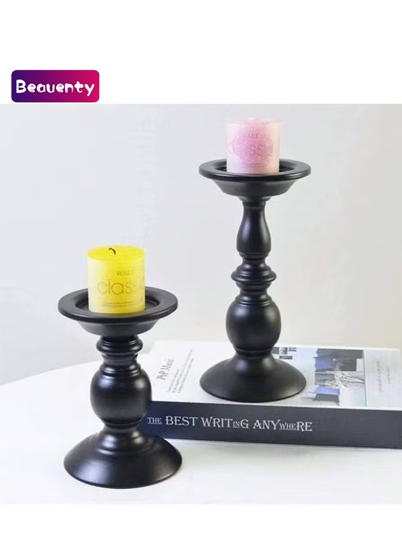 Beauenty 2-Piece Iron Pillar Candle Holders Black 16x11cm - Image 1
