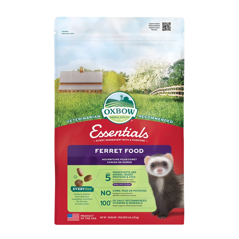 Oxbow Essentials Ferret Food, Vitamin & Mineral Rich Formula for Ferret, High Protein Food & High Fat, Small Animal Pet Products, Oxbow, Made in USA, 4 lb Bag - Image 1
