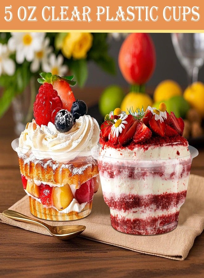 Tivcck 100 Pack Dessert Cups with Dome Lids,5 oz Clear Plastic Parfait Cups with Lids,Disposable Dessert Cups Ice Cream Cups,Clear Plastic Cups for Dessert,Fruit,Cupcake,Salad - Image 5