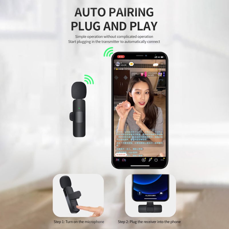 Wireless Lavalier Microphone  for Smartphone Clip-on Phone Wireless Mic Noise Reduction Plug-Play Wireless Mic for Recording Vlog Live Stream NO APP Needed - Image 3