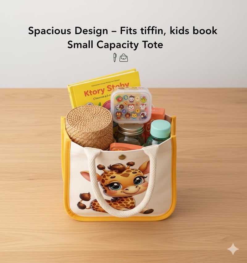 HOBBY INDIA Kids Lunch Bag | Cute & Stylish Mini Tiffin Bag for Boys & Girls | Cute Cotton Cartoon Design I Perfect For Picnic Tuition School, Preschool & Playschool | Gift for Birthdays (Ziraf) - Image 3