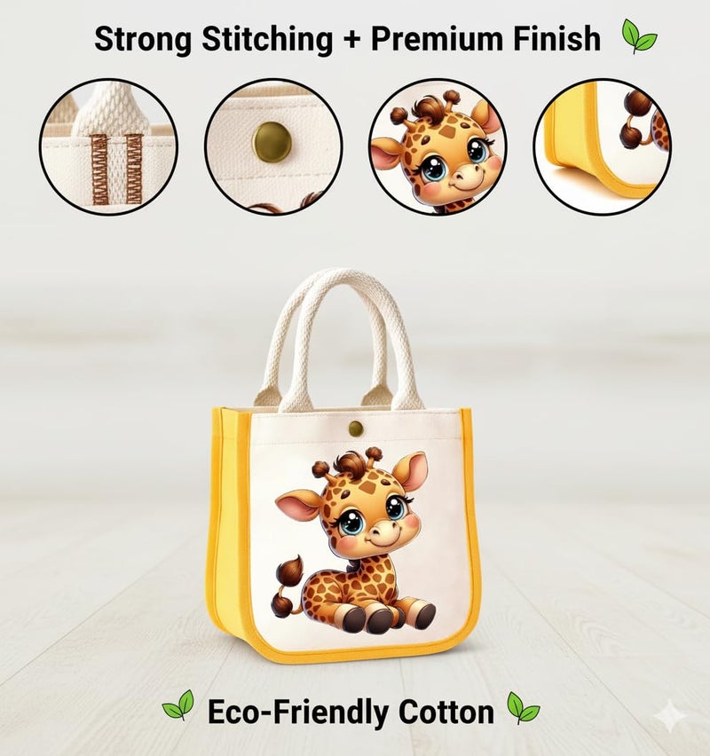 HOBBY INDIA Kids Lunch Bag | Cute & Stylish Mini Tiffin Bag for Boys & Girls | Cute Cotton Cartoon Design I Perfect For Picnic Tuition School, Preschool & Playschool | Gift for Birthdays (Ziraf) - Image 5
