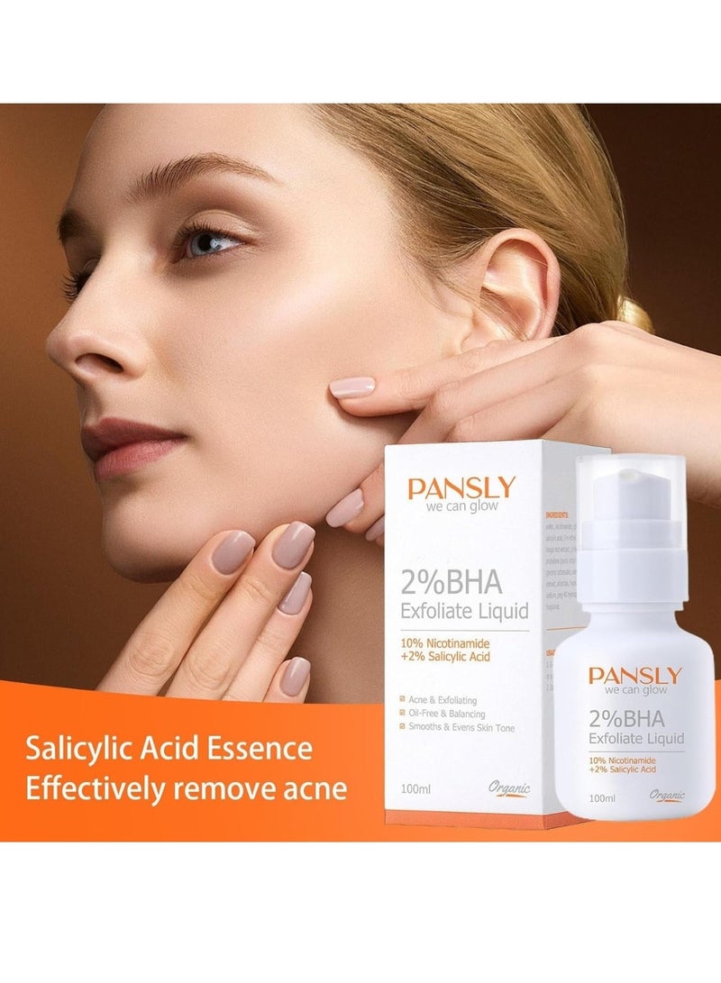 PANSLY 100ml BHA Exfoliate Liquid Oil Control Liquid Essence Skin Care Facial Toner Anti Pimple Facial Liquid Moisturizing Even Skin Tone Face Toner Oil Free and Balancing Liquid - Image 2