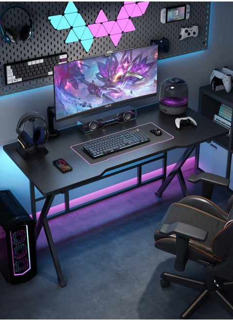 120cm K Shaped Gaming Desk Office Computer Table PC Computer Desk Gamer Home Office Computer Table Stable Desk Suitable For E-sports Black 120x60x75cm
